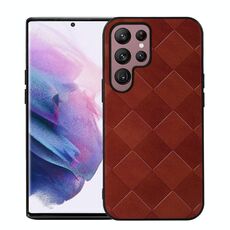 Per Samsung Galaxy S22 Ultra 5G Weave Plaid PU Custodia per telefono PU (Brown)