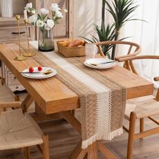 2 pezzi in cotone e lino colorblock Colorblock Tassel Tavolo a righe a righe Runner, Dimensioni: 30x140cm (Cotone medio)