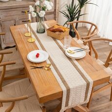 2 PCS Cotton and Linen Texy Colorblock Colorblock Table Stringed Rhombus Table runner, Dimensioni: 30x200cm (2 canapa)