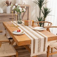 2 pezzi in cotone e lino colorblock Colorblock Tassel Tavolo a rombi a righe Runner, Dimensioni: 30x275cm (2 Gemp + Diamond Lattice)