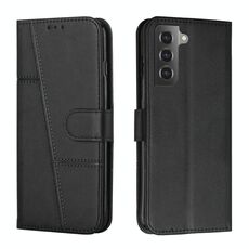 Per Samsung Galaxy S22 + 5G cuciture in polpaccio texture in pelle custodia in pelle (nero)