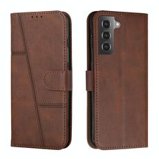 Per Samsung Galaxy S22 + 5G cuciture in polpaccio texture fibbia custodia in pelle (marrone)