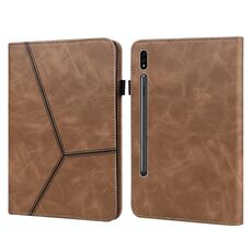 Per Samsung Galaxy Tab S7 + T970 / S7 FE T730 Custodia con tavoletta in pelle a righe in rilievo (marrone)
