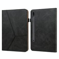 Per Samsung Galaxy Tab S7 + T970 / S7 FE T730 Custodia in cuoio a righe a righe in rilievo (nero)