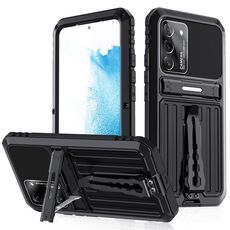 Per Samsung Galaxy S22 + 5G Custodia per telefono con armatura a tripla prova con supporto (nero)