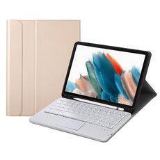 A08B-Una custodia in pelle con tastiera Bluetooth con slot a penna e touchpad per Samsung Galaxy Tab A8 2021 SM-X205 / SM-X200 (oro)