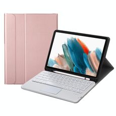 A08B-A custodia in pelle con tastiera Bluetooth con slot a penna e touchpad per Samsung Galaxy Tab A8 2021 SM-X205 / SM-X200 (oro rosa)
