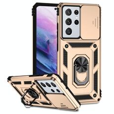 Per Samsung Galaxy S21 Ultra 5G Sliding Camshield Holder Holder Case (Gold)