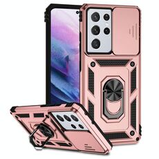 Per Samsung Galaxy S21 Ultra 5G Sliding Camshield Holder Holder Case (oro rosa)