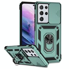 Per Samsung Galaxy S21 Ultra 5G Sliding Camshield Holder Holder Case (Dark Green)