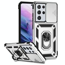 Per Samsung Galaxy S21 Ultra 5G Sliding Camshield Holder Holder Case (Argento)