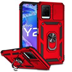 Per vivo Y21 Sliding Camshield Holder Holder Case (ROSSO)