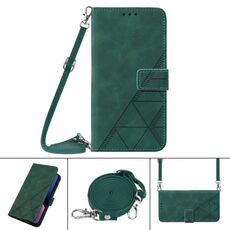 Per Samsung Galaxy S21 Ultra 5G Crossbody 3D in rilievo in rilievo in pelle flip (verde scuro)