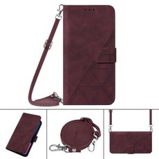 Per Samsung Galaxy S21 Ultra 5G Crossbody 3D Custodia in cuoio in pelle flip in rilievo (vino rosso)