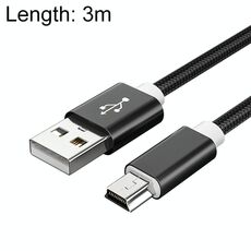 5 PCS MINI USB a USB A DATI / Cavo di carica intrecciato per MP3, Fotocamera, DVR auto, Lunghezza: 3m (nero)