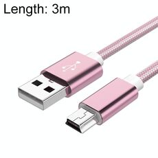 5 PCS Mini USB a USB A DATI / Cavo di ricarica tessuto per MP3, Fotocamera, Dvr auto, Lunghezza: 3m (oro rosa)