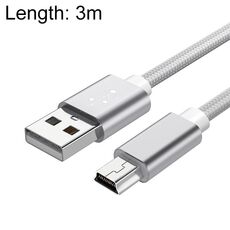 5 PCS Mini USB a USB A DATI / Cavo di carica intrecciato per MP3, Fotocamera, DVR auto, Lunghezza: 3m (argento)