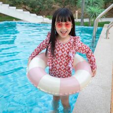 2 pezzi addensato per bambini nuoto anello gonfiabile anello ascella gonfiabile 75 cm (rosa a righe)