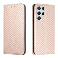 Per Samsung Galaxy S22 Ultra 5G telaio in fibra di carbonio in fibra di carbonio cassa del telefono in pelle (oro rosa)