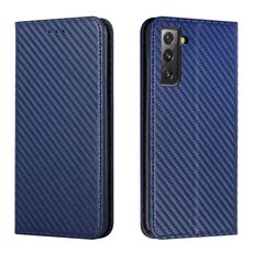 Per Samsung Galaxy S22 + 5G Cassa del telefono in pelle flip in fibra di carbonio (blu)