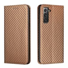 Per Samsung Galaxy S22 + 5G Custodia in fibra di carbonio in fibra di carbonio Porta flip custodia in pelle (Brown)
