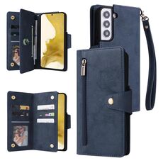 Per Samsung Galaxy S22 + Rivet Buckle 9 Carte Tre Pieghe Custodia in pelle (blu)