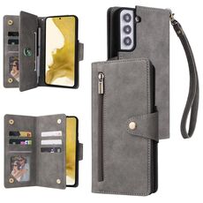 Per Samsung Galaxy S22+ Cannome di fibbia Rivet 9 Fold Case di telefono in pelle (grigio)