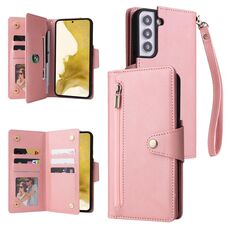 Per Samsung Galaxy S22+ Cannome di fibbia Rivet 9 Custode in pelle a tre volte (oro rosa)