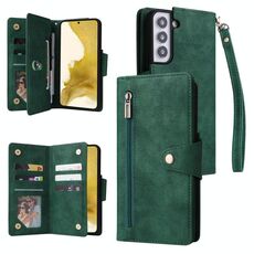 Per Samsung Galaxy S22+ Cannome di fibbia Rivet 9 Fold Case di telefono in pelle (verde)