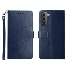 Per Samsung Galaxy S22+ Y cucitura orizzontale Flip Leather Case (blu)