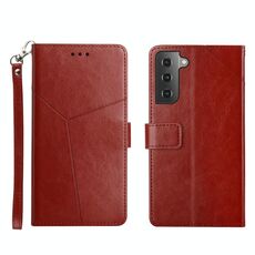 Per Samsung Galaxy S22+ Y cucitura orizzontale Flip Leather Case (Brown)
