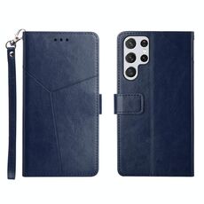 Per Samsung Galaxy S22 Ultra Y cuciture orizzontali Flip Leather Case (blu)