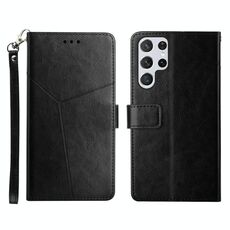 Per Samsung Galaxy S22 Ultra Y cuciture orizzontali Flip Leather Case (nero)