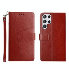Per Samsung Galaxy S22 Ultra Y cuciture orizzontali Flip Leather Case (Brown)