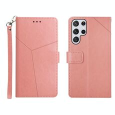 Per Samsung Galaxy S22 Ultra Y cuciture orizzontali Flip Leather Case (Oro rosa)