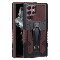 Per Samsung Galaxy S22 Ultra 5G Armor Warrior Shock Auroof PC + TPU Custodia (Coffee)
