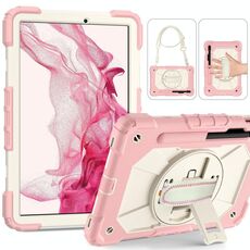 Per Samsung Galaxy Tab S8 / Tab S7 Contrast Color Robot Silicone + PC Tablet Case (rosa + beige)