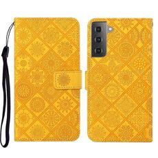 Per Samsung Galaxy S22+ 5G Ethnic Style Metch Metterl Pelle Telefono (Yellow)