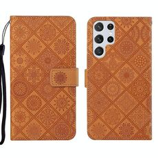 Per Samsung Galaxy S22 Ultra 5G Ethnic Ethnic Ethnic Excreated Pelle Telefono in pelle (Brown)