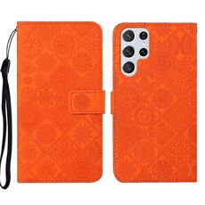 Per Samsung Galaxy S22 Ultra 5G Ethnic Ethnic Ethnic Excreated Pelle Telefono in pelle (arancione)