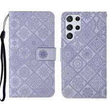 Per Samsung Galaxy S22 Ultra 5G Ethnic Ethnic Ethnic Excreated Pelle Telefono in pelle (Purple)