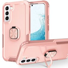 For Samsung Galaxy S22+ 5G 3 in 1 Ring Holder PC + TPU Phone Case(Rose Gold)