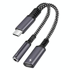 2 su 1 USB-C / Type-C maschio a PD 60W USB-C / Type-C Cargata + Adattatore per auricolari Audio da 3,5 mm (grigio)