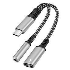 2 su 1 USB-C / Type-C maschile a PD 60W USB-C / Type-C Cargata + Adattatore auricolare Audio da 3,5 mm (argento)