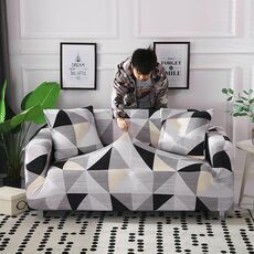 Tessuto alto elastico divano pigro tutto inclusivo, dimensioni: 1 persona (geometria grigia nera)