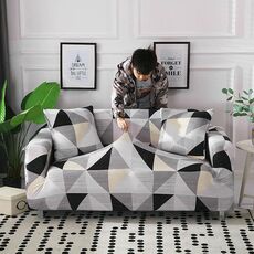 Tessuto alto elastico divano pigro tutto inclusivo, dimensioni: 4 persone (geometria grigia nera)