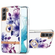 Per Samsung Galaxy S22 5G Ring IMD Flowers TPU Telefono (viola begonia)