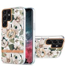 Per Samsung Galaxy S22 Ultra 5G Ring IMD Flowers TPU Telefono (Green Gardenia)