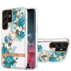Per Samsung Galaxy S22 Ultra 5G Ring IMD Flowers TPU Telefono (Blue Rose)
