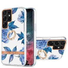 Per Samsung Galaxy S22 Ultra 5G Ring IMD Flowers TPU Telefono (Blue Peony)